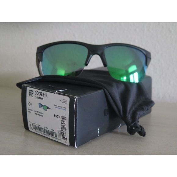 Oakley OO9316-09 Men's Thinlink Matte Black Frame Jade/Green Iridium Sunglasses - Picture 1 of 11
